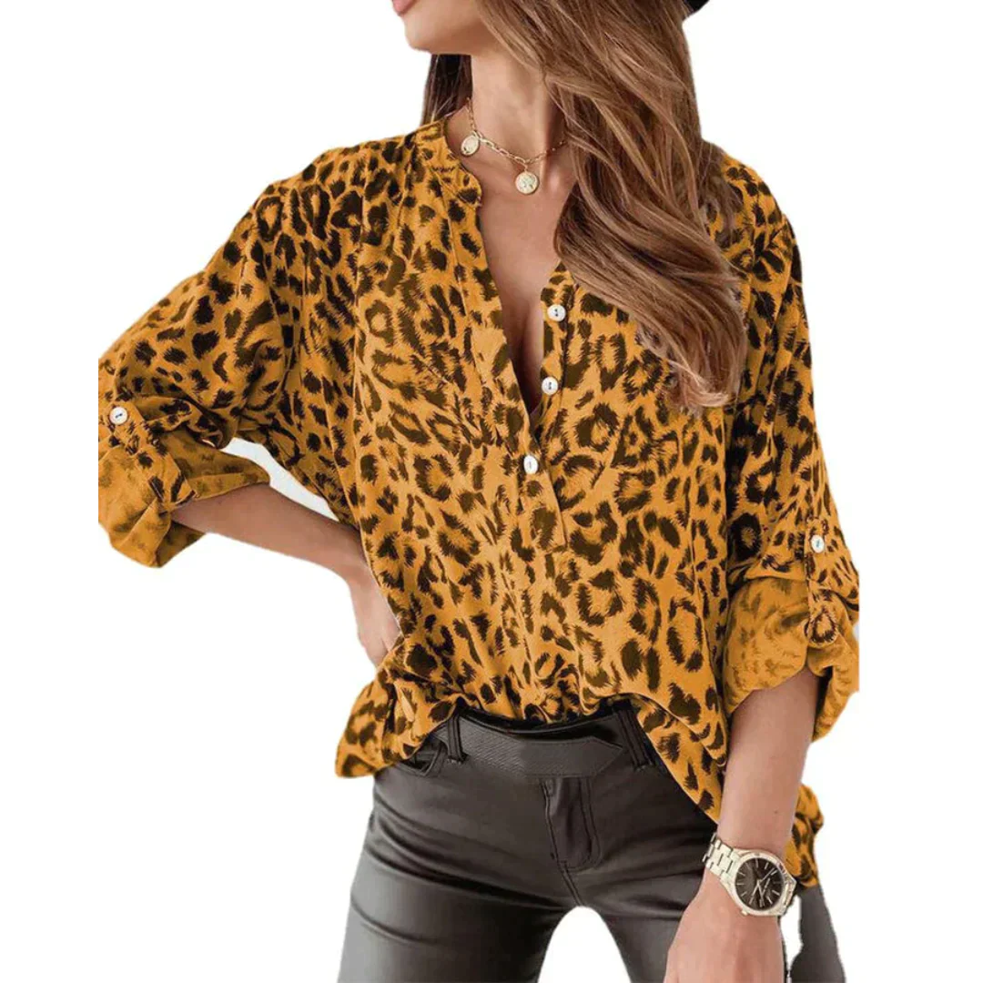 Shelia - Frauenbluse mit Leopardenmuster und langen Ärmeln