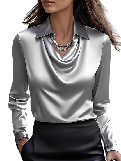 Dionne - Stilvolle Damenbluse aus Satin mit langen Ärmeln