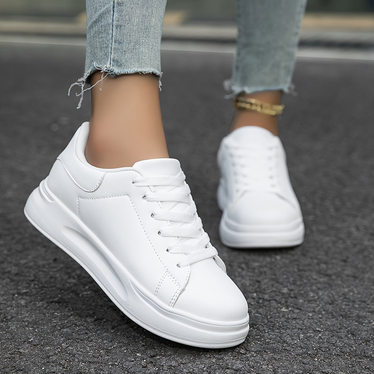Techno - Weiße Leder-Sneaker Damen Einfacher Look