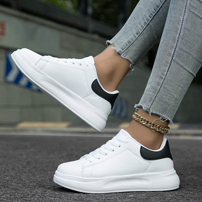 Techno - Weiße Leder-Sneaker Damen Einfacher Look