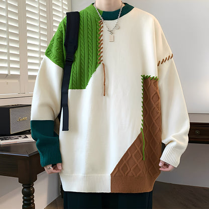 Carter - Eleganter, warmer Herrenpullover im Patchwork-Look