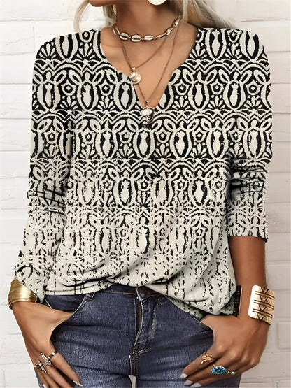 Denise - Frauen Boho-Bluse mit V-Ausschnitt und Knöpfen