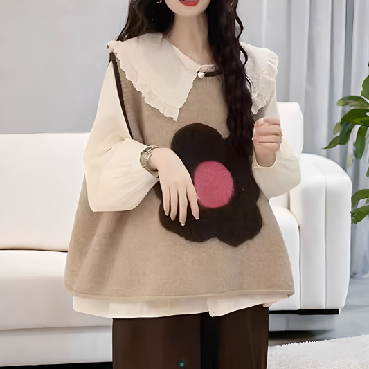 Lavina - Bequeme Strickweste mit Blumendesign für Frauen