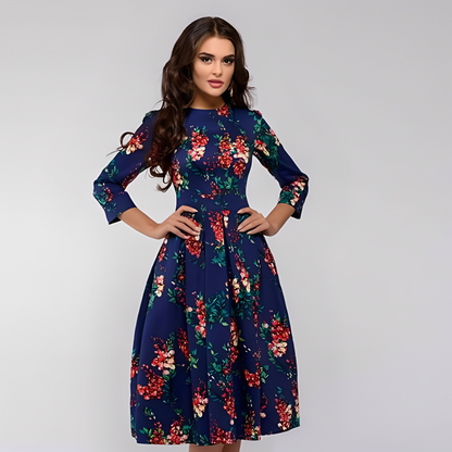 Elisabeth - Elegantes Damenkleid mit langen Ärmeln und Blumenmuster