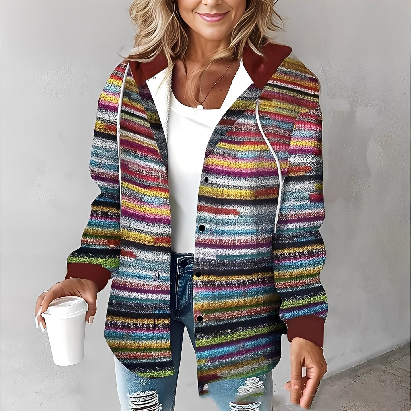 Martina - Bequeme Wolljacke mit Kapuze für Damen