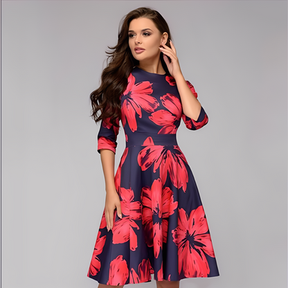 Elisabeth - Elegantes Damenkleid mit langen Ärmeln und Blumenmuster