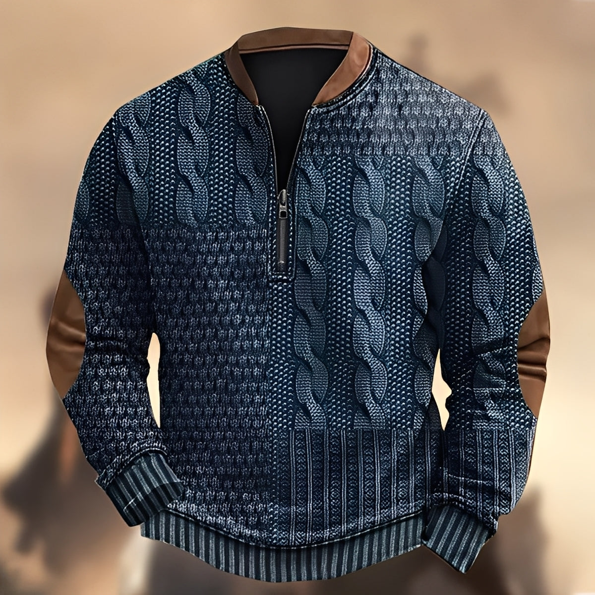 Edmund - Bequemer Herrenpullover mit Motiv und Reißverschluss