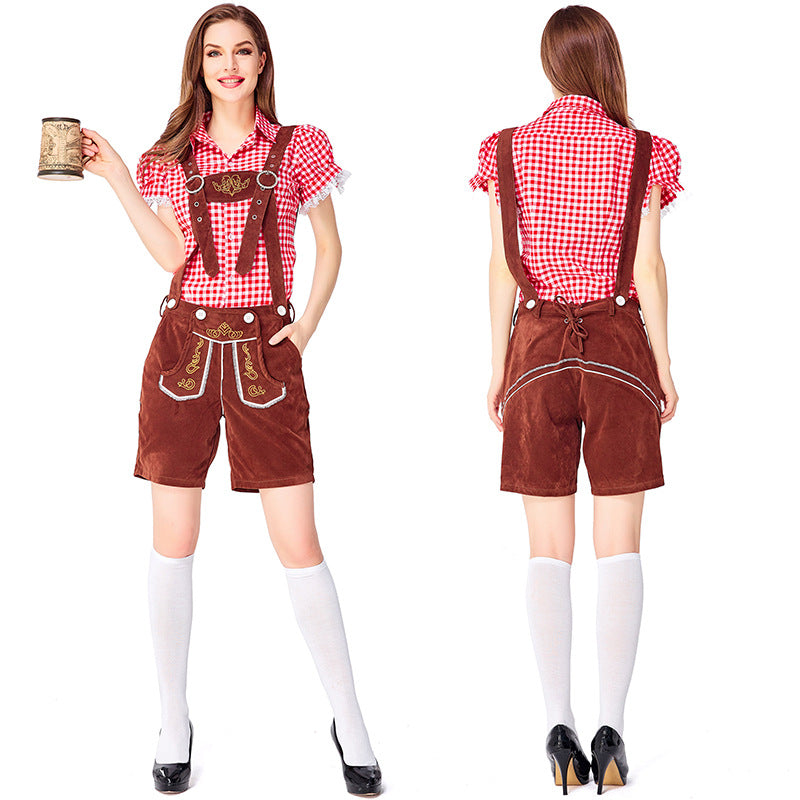 Dahlia - Oktoberfest-Outfit mit karierten Overalls für Frauen