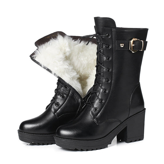 Claudia - Klassische schwarze Winterstiefel aus Leder