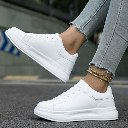 Techno - Weiße Leder-Sneaker Damen Einfacher Look
