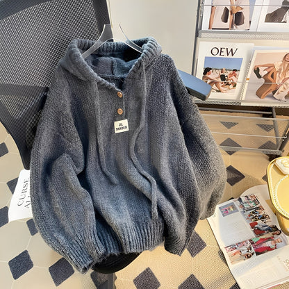 Haylee - Bequemer gestrickter Hoodie mit Knöpfen für Damen
