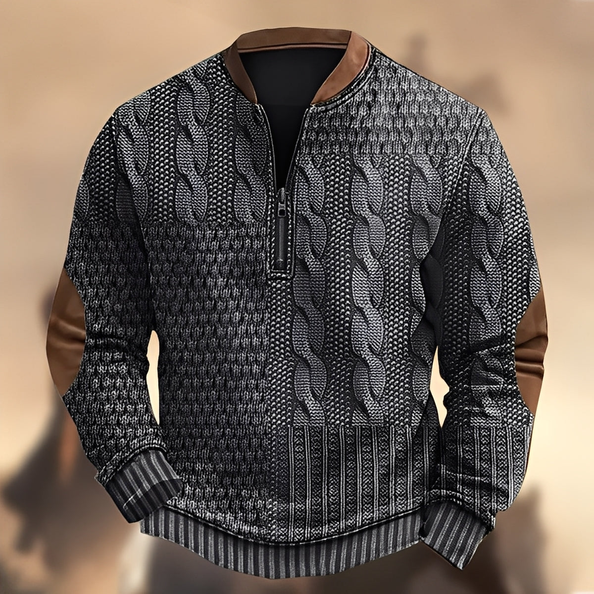 Edmund - Bequemer Herrenpullover mit Motiv und Reißverschluss