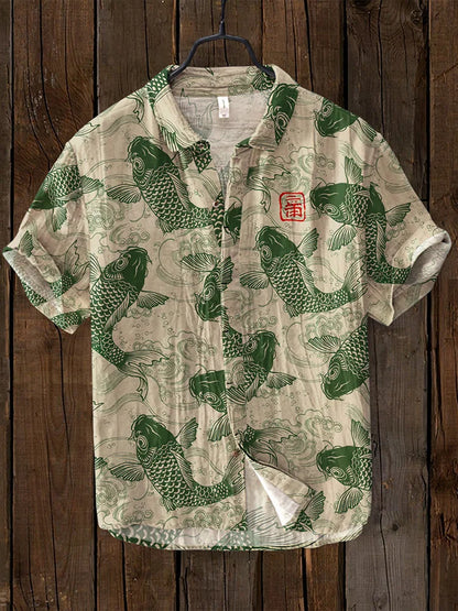 Ogie – Leinenhemd mit Vintage-Fischmotiv