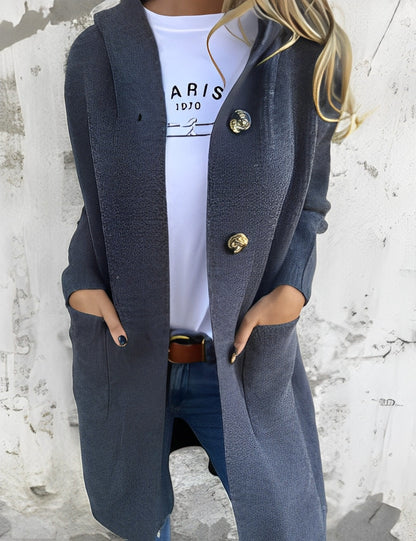 Suzanna - Langer, lockerer Damen-Cardigan mit Kapuze
