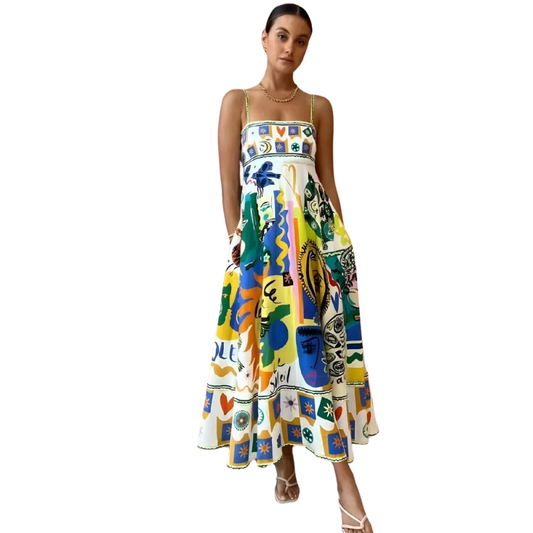 Chiara – Farbenfrohes Sommerkleid aus Leinen