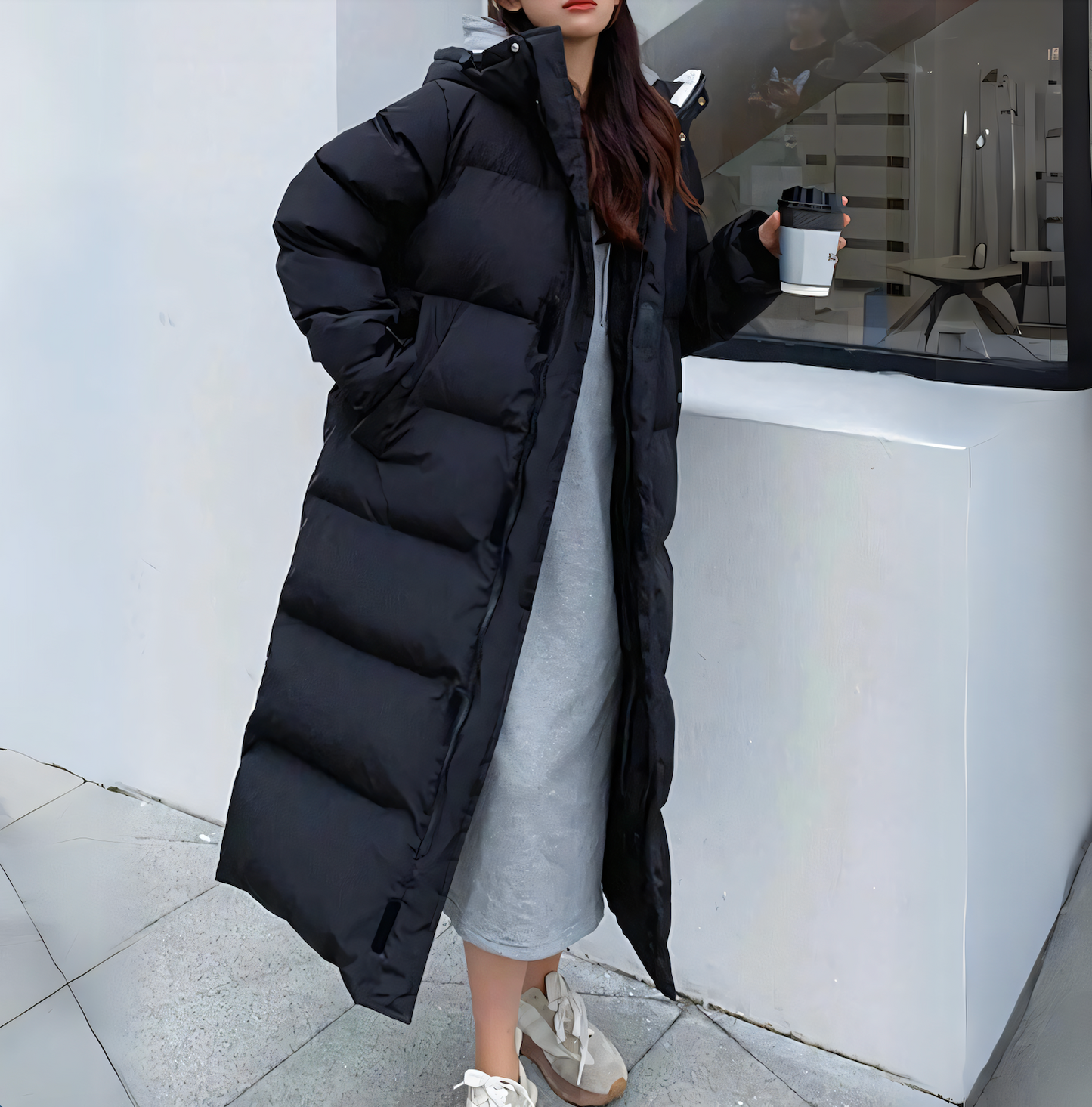 Satin - Lange winddichte Daunenjacke