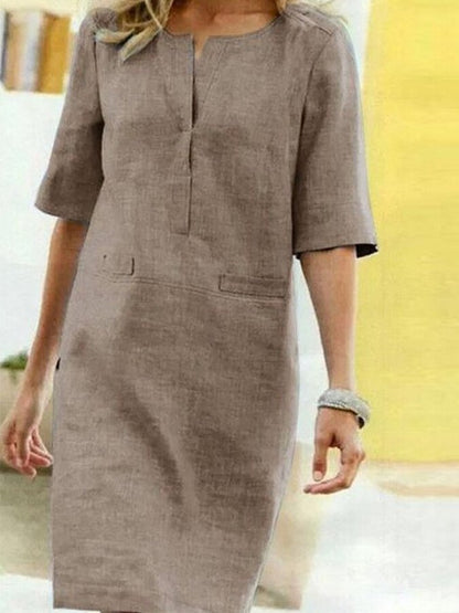 Rieke – Shiftkleid aus Leinen mit V-Ausschnitt