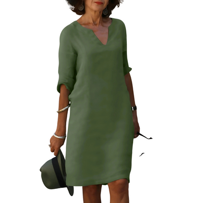 Clara – V-Ausschnitt Kleid, das den Bauch verdeckt