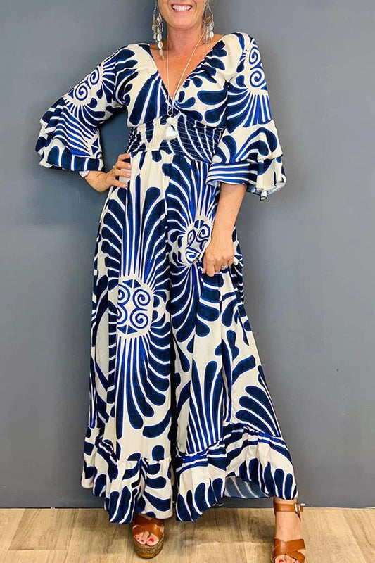 Elvira - Vintage-Jumpsuit mit Blumendesign und Rüschendetails