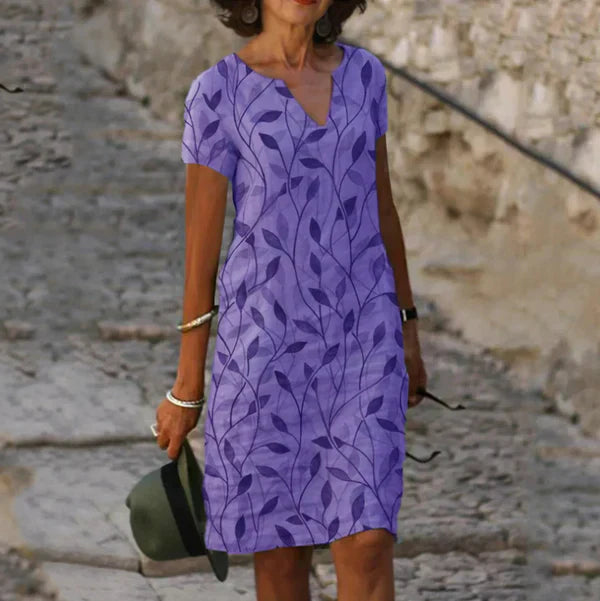 Jana – Kurzärmeliges Minikleid mit Blättermuster