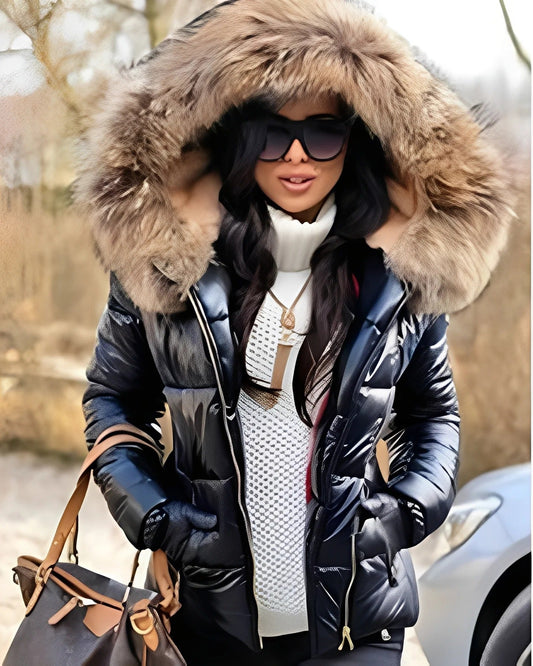 Jessica - Glänzende Daunenjacke mit Kapuze für Damen