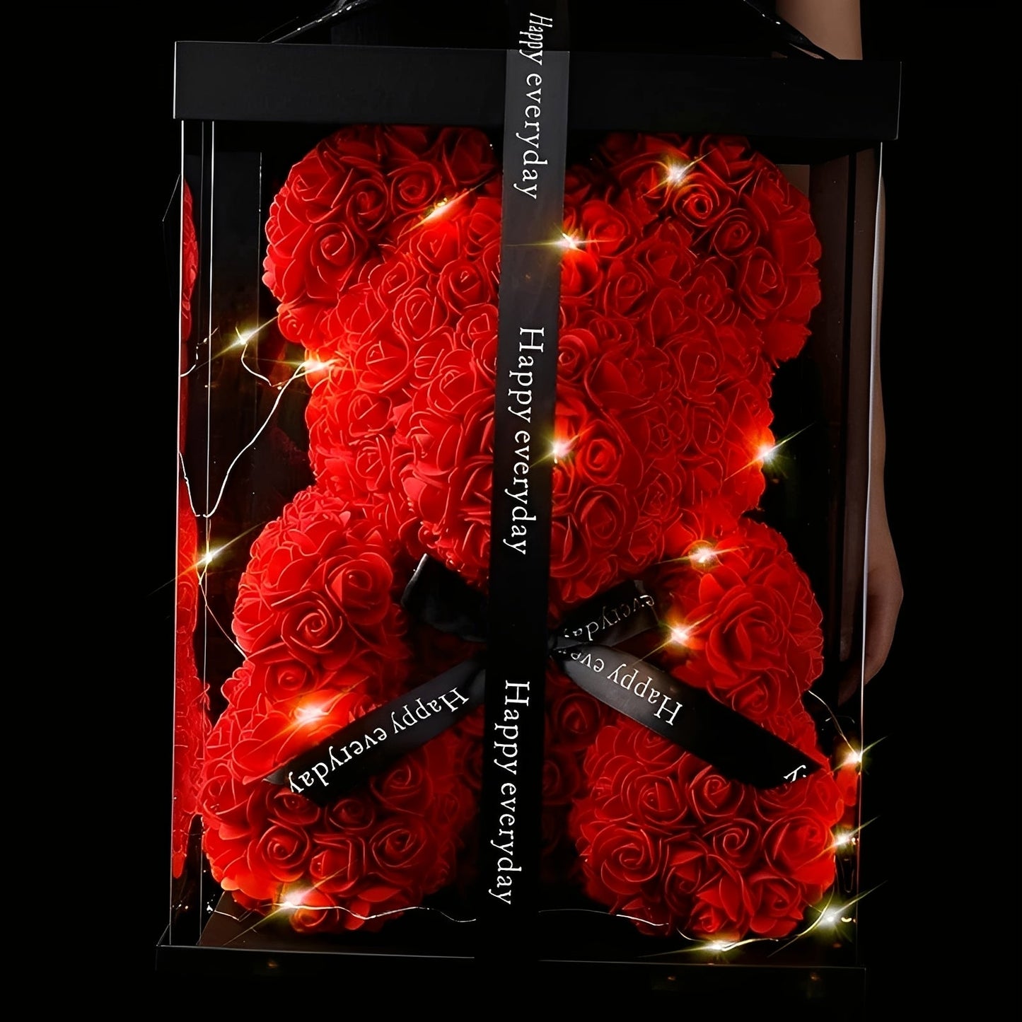Valen - Rosa Bär aus Schaumrosen in LED-Box für Valentinstag