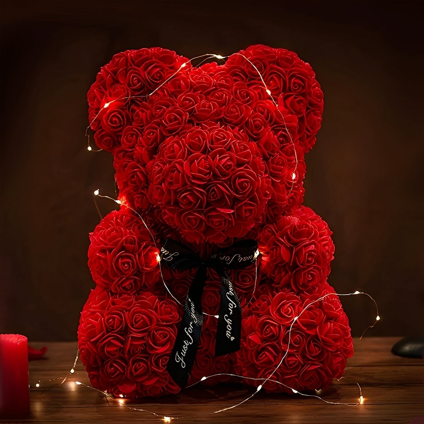 Valen - Rosa Bär aus Schaumrosen in LED-Box für Valentinstag