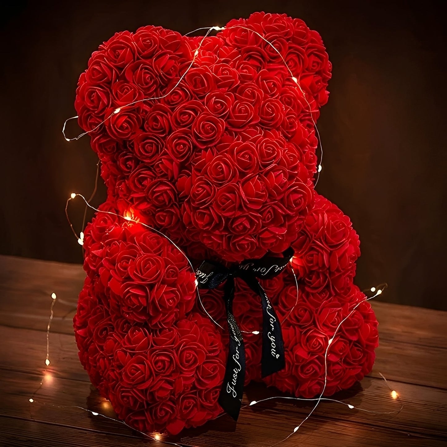 Valen - Rosa Bär aus Schaumrosen in LED-Box für Valentinstag