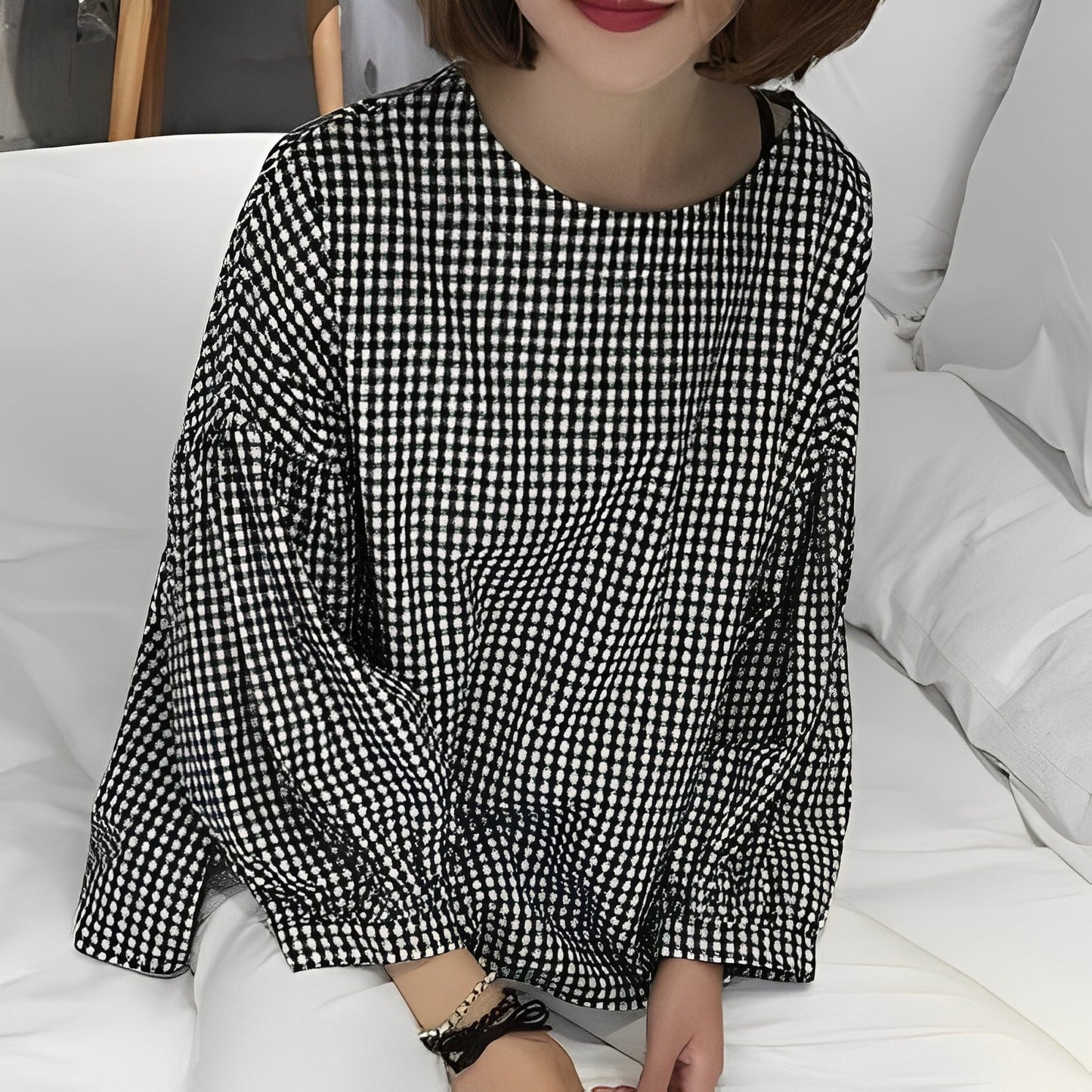 Tahlia - Weites Damenhemd mit Karos und schrägem Design