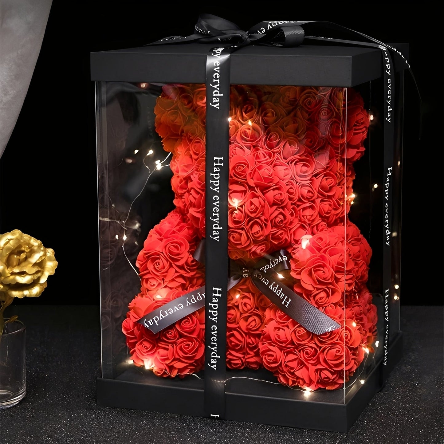 Valen - Rosa Bär aus Schaumrosen in LED-Box für Valentinstag