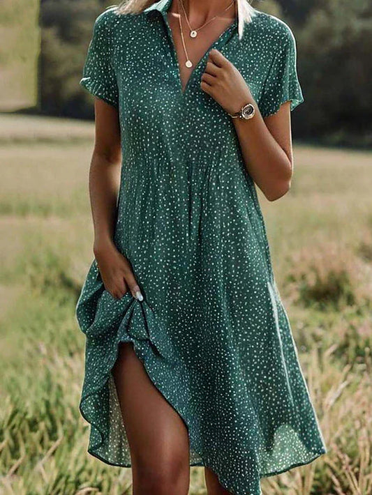 Liora – Midi Hemdblusenkleid mit kurzen Ärmeln